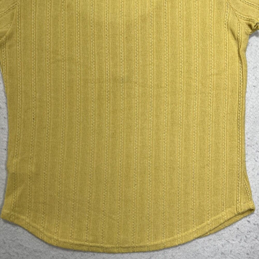 Glance Women's Large Short Sleeve Henley Button Up Pullover Stretch Yellow Top - Picture 12 of 13